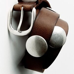 Zara studded brown leather belt 1736/217 size 85